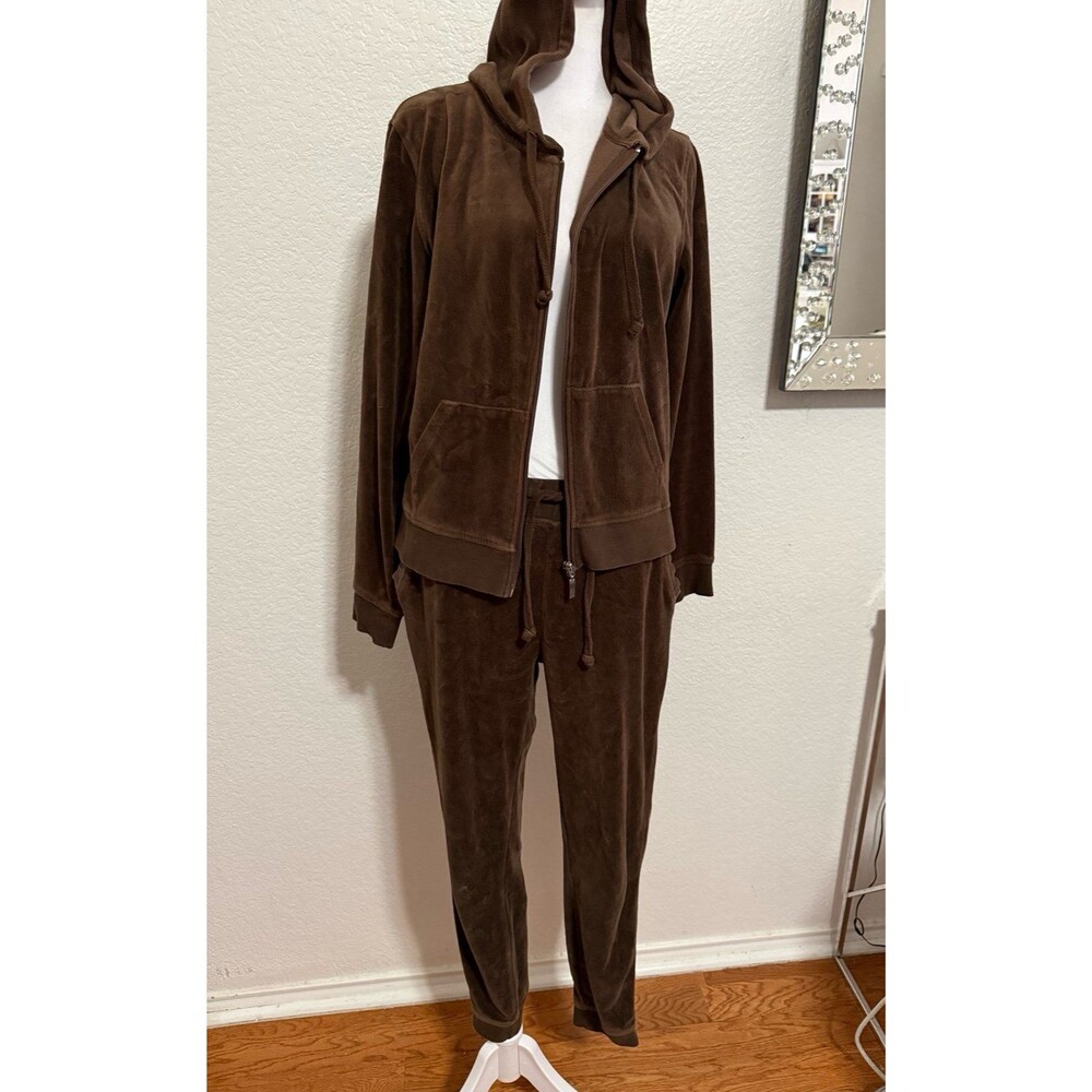 Fashion Nova Brown Velour Zip Up Hoodie Jogger Set Size M